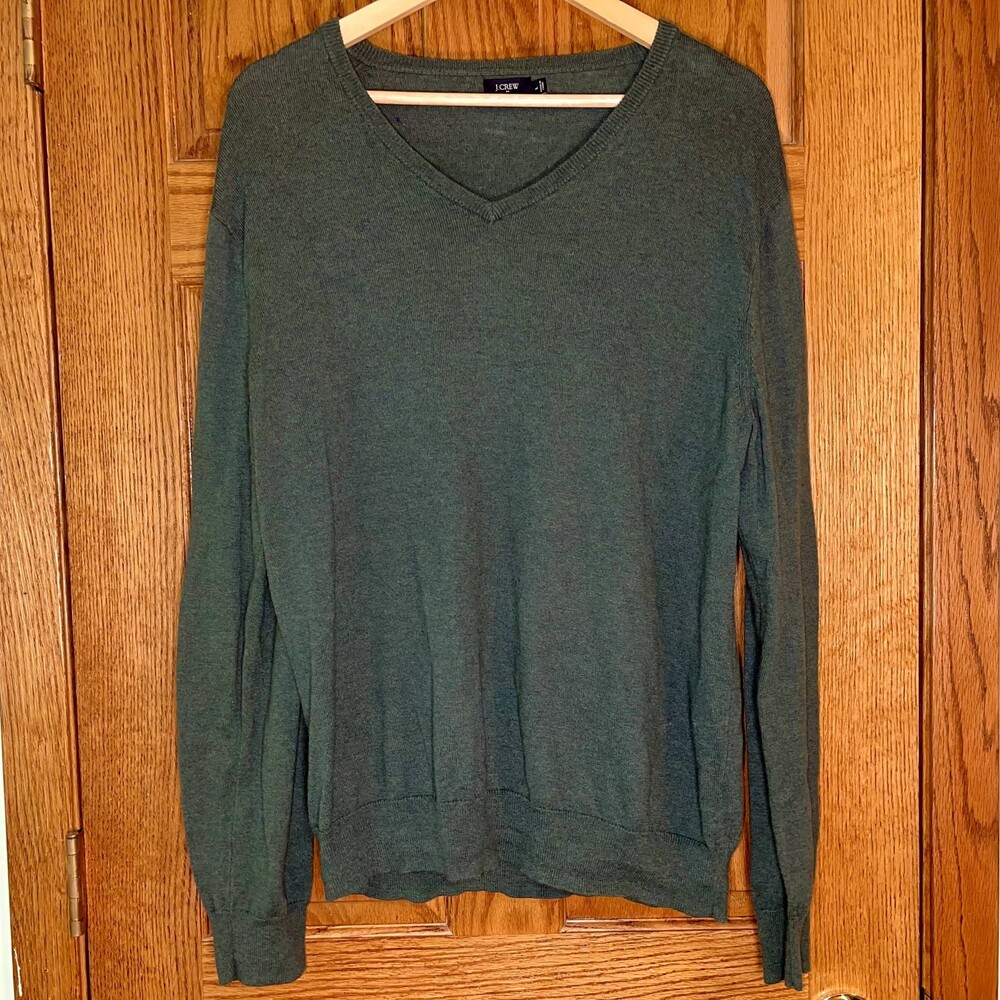 J. Crew | Green Harbor Cotton-Wool Blend V-Neck Sweater | Large